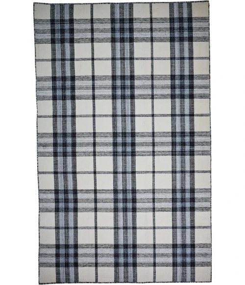 Feizy Crosby Eco-Friendly PET Dhurrie, Ivory/Sky Blue/Black, 8ft x 10ft Area Rug