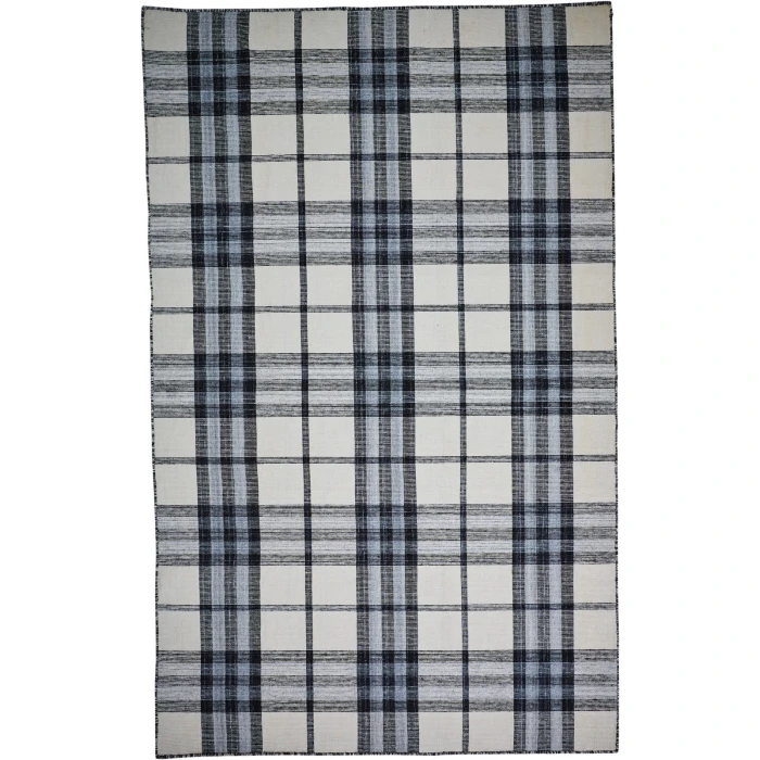 Feizy Crosby Eco-Friendly PET Dhurrie, Ivory/Sky Blue/Black, 8ft x 10ft Area Rug