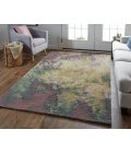 Feizy Amira Modern Watercolor Rug, Eggplant/Lodon Green/Gold, 9ft x 12ft Area Rug