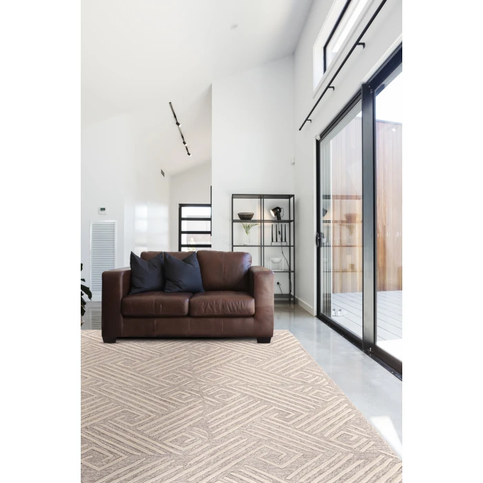 Feizy Enzo Farmhouse Geometric, Tan/Ivory, 12' x 15' Area Rug