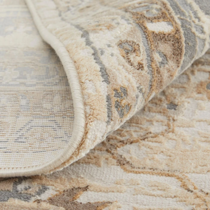 Feizy Celene Luxury & Glam Bordered, Tan/Ivory/Gray, 7'-9" x 7'-9" Round Rug