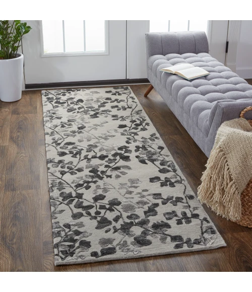 Feizy Bella Casual Floral & Botanical, Gray/Silver/Taupe, 2'-6" x 8' Runner