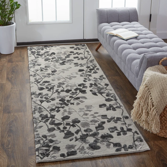 Feizy Bella Casual Floral & Botanical, Gray/Silver/Taupe, 2'-6" x 8' Runner