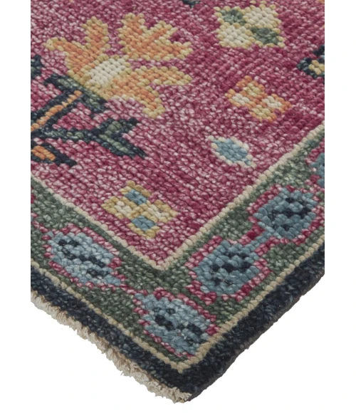 Feizy Piraj Nordic Hand-Knot Wool Rug, Carmine Pink/Indigo, 1ft-6in x 1ft-6in Square