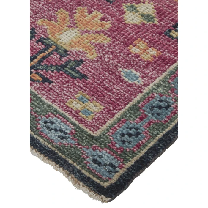 Feizy Piraj Nordic Hand-Knot Wool Rug, Carmine Pink/Indigo, 1ft-6in x 1ft-6in Square