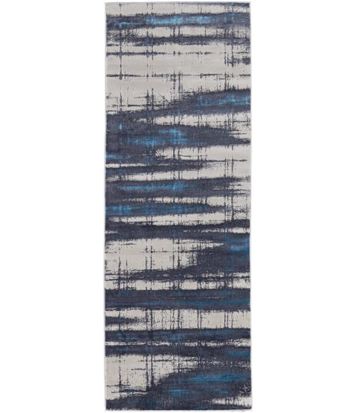 Feizy Indio Industrial Abstract, Ivory/Blue/Gray, 2'-10" x 7'-10" Runner