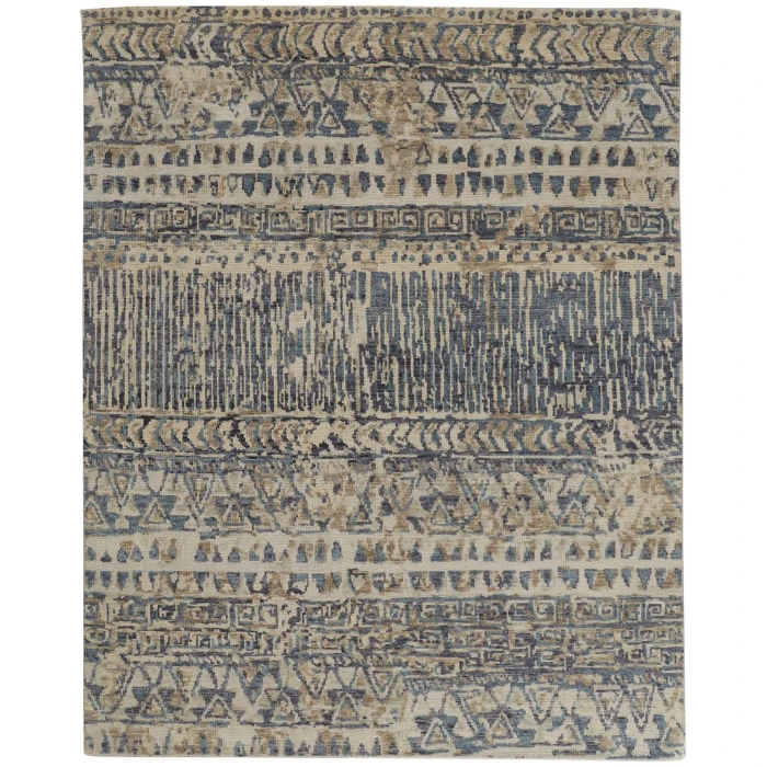 Feizy Palomar Luxe Hand-Knot Abstract Area Rug, Denim Blue/Beige, 5x6in x 8x6in