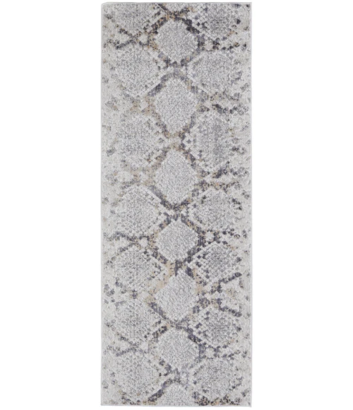 Feizy Laina Global Trellis & Lattice, Silver/Gray/Blue, 3' x 10' Runner