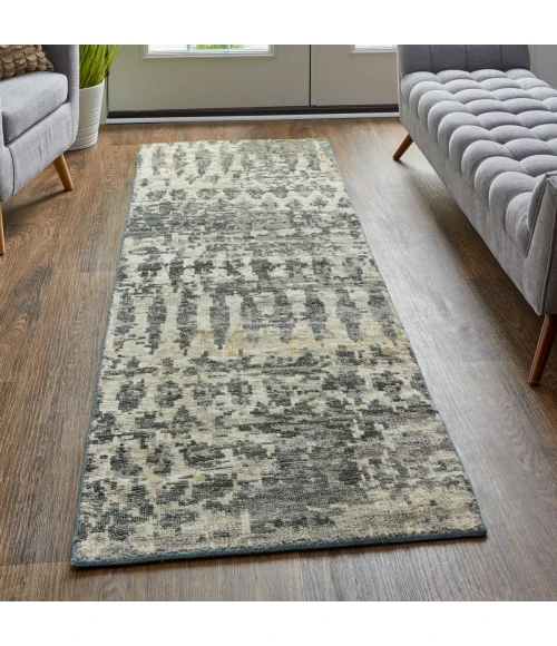 Feizy Palomar Luxe Hand-Knot Area Rug, Charcoal Gray/Light Beige, 2x6in x 8ft