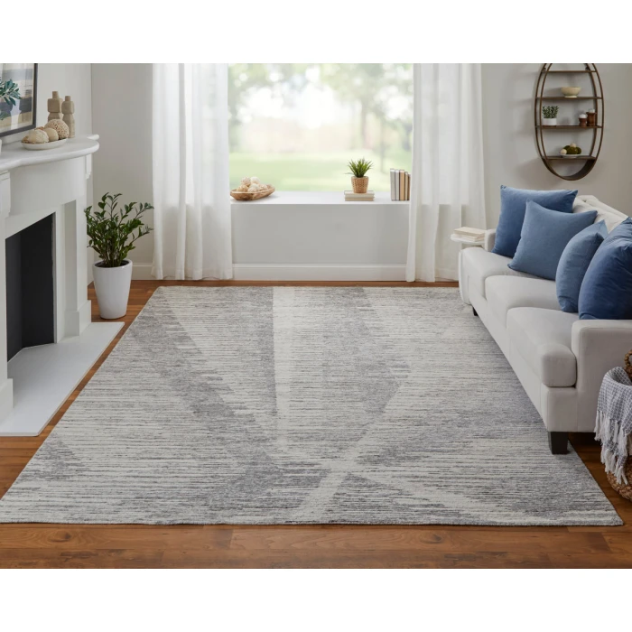 Feizy Brighton Casual Abstract, Ivory/Taupe/Silver, 8' x 8' Round Rug