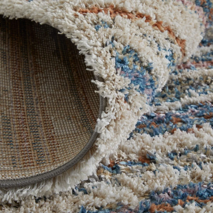 Feizy Mynka Casual Stripes, Ivory/Blue/Orange, 7'-11" x 10' Area Rug