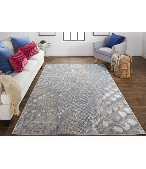 Feizy Azure Industrial Abstract, Blue/Silver/Gray, 12' x 18' Area Rug