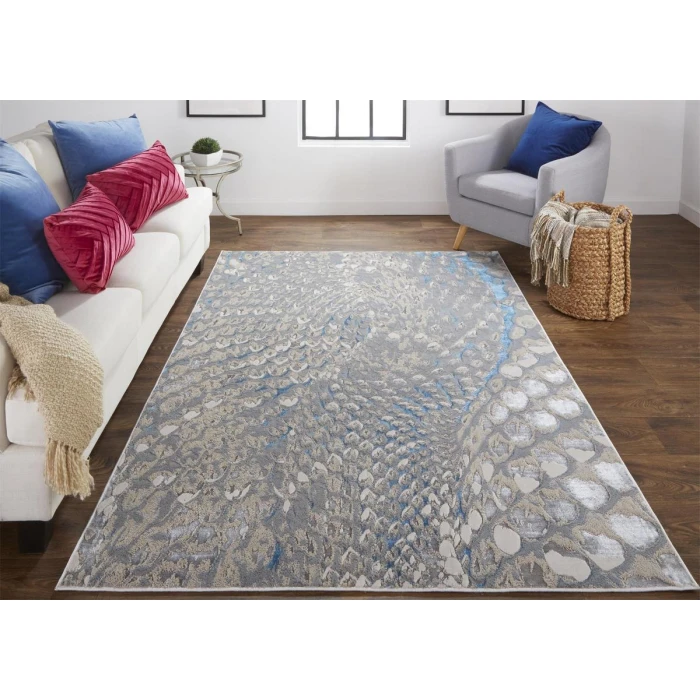 Feizy Azure Industrial Abstract, Blue/Silver/Gray, 13' x 20' Area Rug