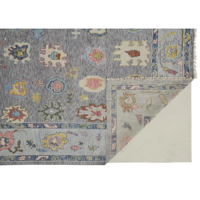 Feizy Karina Hand-Knotted Botanical Area Rug, Cool Gray/Blue, 9ft-6in x 13ft-6in