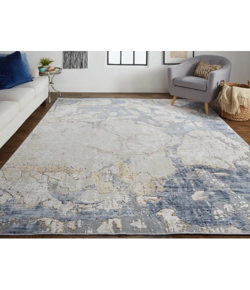Feizy Laina Casual Abstract, Tan/Blue, 4' x 6' Area Rug