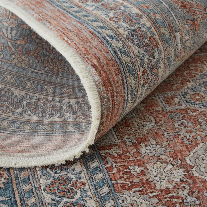 Feizy Marquette Rustic Persian Farmhouse Rug, Rust/Aegean Blue, 2ft-8in x 12ft, Runner