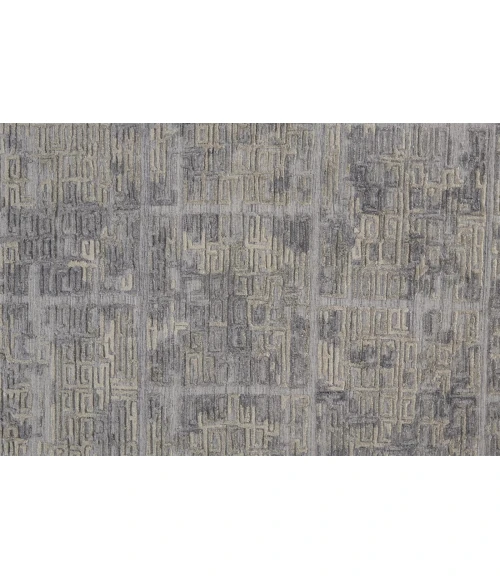 Feizy Elias Luxe Geometric Maze Runner, High/Low, Gray/Ivory/Blue, 2ft - 9in x 10ft