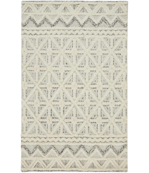 Feizy Anica Moroccan Wool Rug w/Diamond Lines, Ivory/Chambray Blue, 5ft x 8ft Area Rug