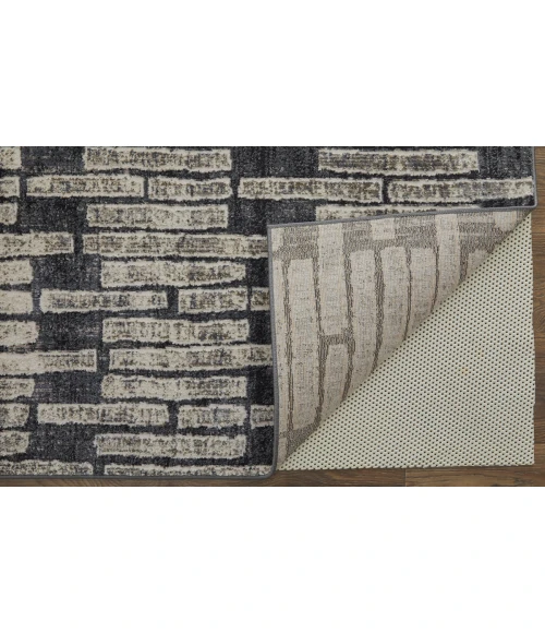 Feizy Kano Industrial Geometric, Gray/Black/Ivory, 8'-9" x 8'-9" Round Rug