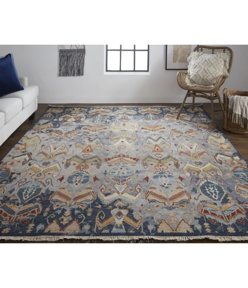 Feizy Leylan Bohemian & Eclectic Ikat, Blue/Gray/Tan, 11'-6" x 15' Area Rug
