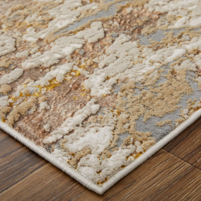 Feizy Aura Casual Abstract, Ivory/Gold/Brown, 1'-8" x 2'-10" Accent Rug