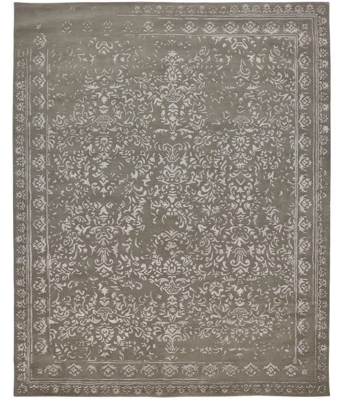Feizy Bella High/Low Floral Wool Rug, Warm Silver Gray, 10ft x 14ft Area Rug