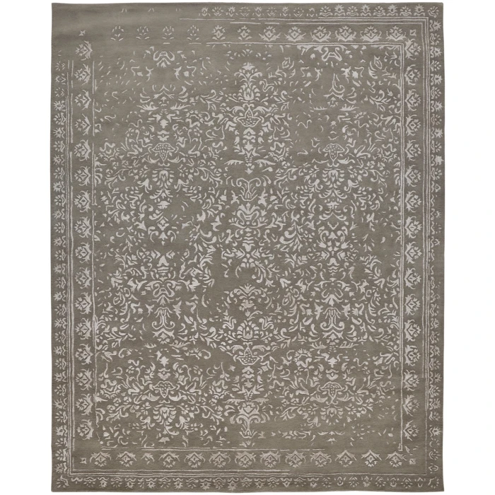 Feizy Bella High/Low Floral Wool Rug, Warm Silver Gray, 10ft x 14ft Area Rug