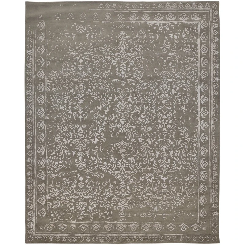 Feizy Bella High/Low Floral Wool Rug, Warm Silver Gray, 5ft x 8ft Area Rug