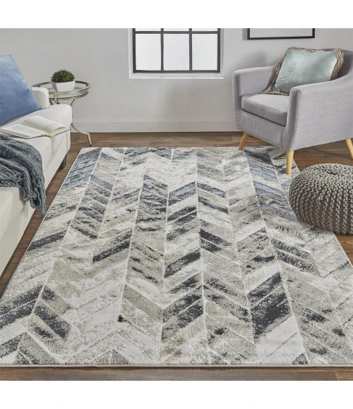 Feizy Micah Industrial Chevron, Black/Gray/Silver, 12' x 18' Area Rug
