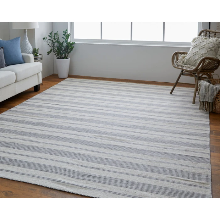 Feizy Duprine Casual Stripes, Gray/Ivory, 10' x 14' Area Rug