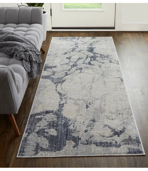 Feizy Laina Casual Abstract, Ivory/Blue, 3' x 8' Runner