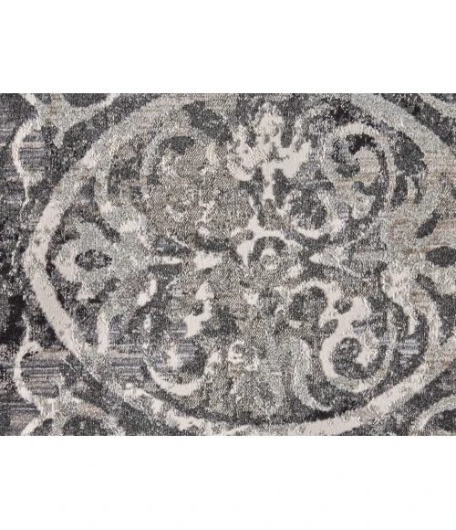 Feizy Kano Casual Distressed, Gray/Ivory/Taupe, 8'-9" x 8'-9" Round Rug