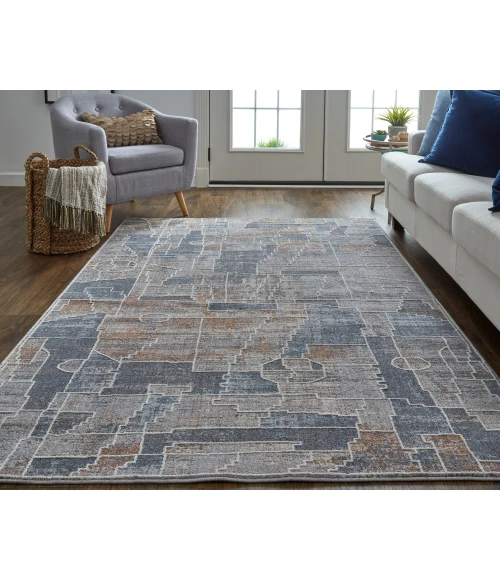 Feizy Francisco Southwestern Graphic Rug, Blue/Orange, 12' x 15' Area Rug
