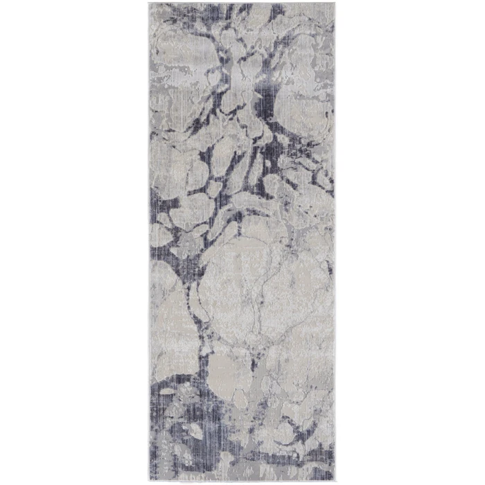 Feizy Laina Casual Abstract, Ivory/Blue, 3' x 8' Runner