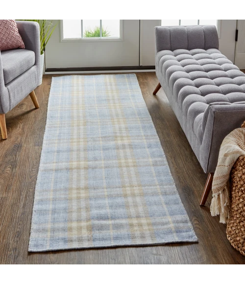 Feizy Jemma Rustic Plaid, Blue/Brown/Ivory, 2'-6" x 8' Runner