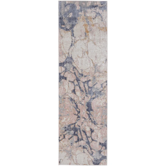 Feizy Laina Casual Abstract, Tan/Blue, 3' x 12' Runner