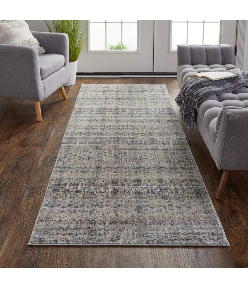 Feizy Kaia Rustic Distressed, Tan/Ivory/Blue, 2'-6" x 12' Runner