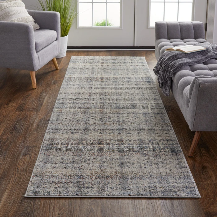 Feizy Kaia Rustic Distressed, Tan/Ivory/Blue, 2'-6" x 12' Runner