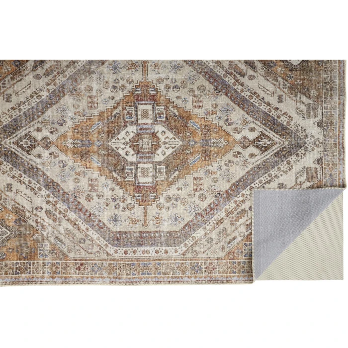 Feizy Percy Vintage Medallion Rug, Terracotta/Country Blue, 7ft-10in x 9ft-10in