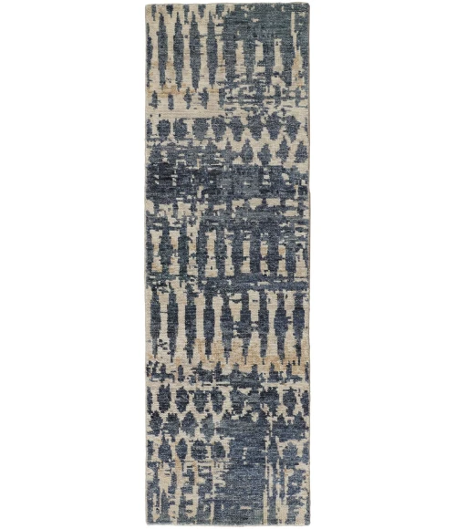 Feizy Palomar Luxe Hand-Knot Abstract Area Rug, Denim Blue, 2x6in x 8ft