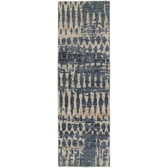 Feizy Palomar Luxe Hand-Knot Abstract Area Rug, Denim Blue, 2x6in x 8ft