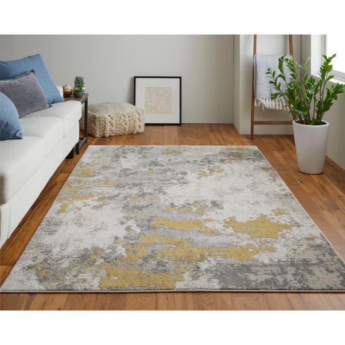 Feizy Waldor Luxury & Glam Abstract, Ivory/Gold/Gray, 8' x 11' Area Rug