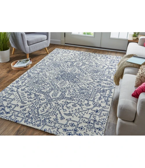 Feizy Belfort Vintage Medallion, Ivory/Blue, 10' x 14' Area Rug