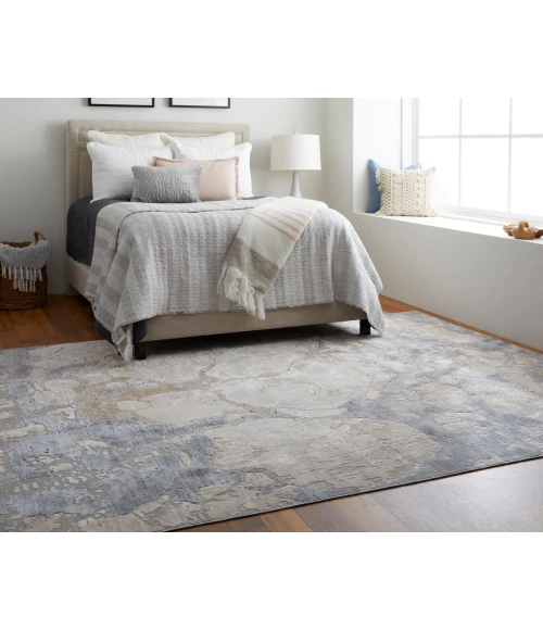 Feizy Laina Casual Abstract, Tan/Blue, 4' x 6' Area Rug