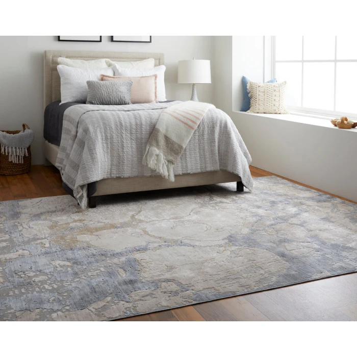 Feizy Laina Casual Abstract, Tan/Blue, 3' x 12' Runner