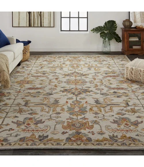 Feizy Fallon Rustic Farmhouse Rug, Ornamental, Gray/Golden, 5ft x 8ft Area Rug
