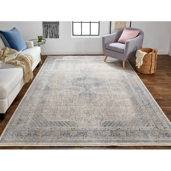 Feizy Marquette Rustic Persian Farmhouse Rug, Warm Gray/Blue, 2ft x 3ft Accent Rug