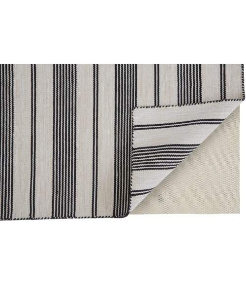Feizy Duprine Casual Stripes, Black/White/Ivory, 10' x 14' Area Rug