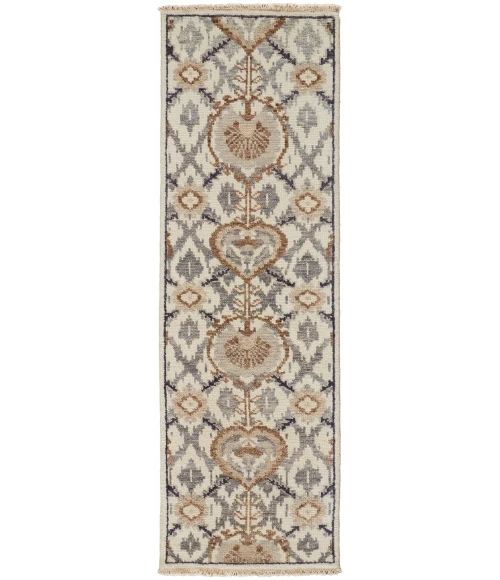 Feizy Beall Luxury Wool Rug, Ornamental Ikat, Beige, 2ft - 6in x 8ft, Runner
