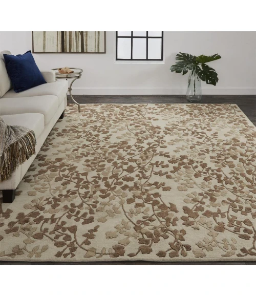 Feizy Bella Casual Floral & Botanical, Ivory/Taupe/Brown, 9' x 12' Area Rug
